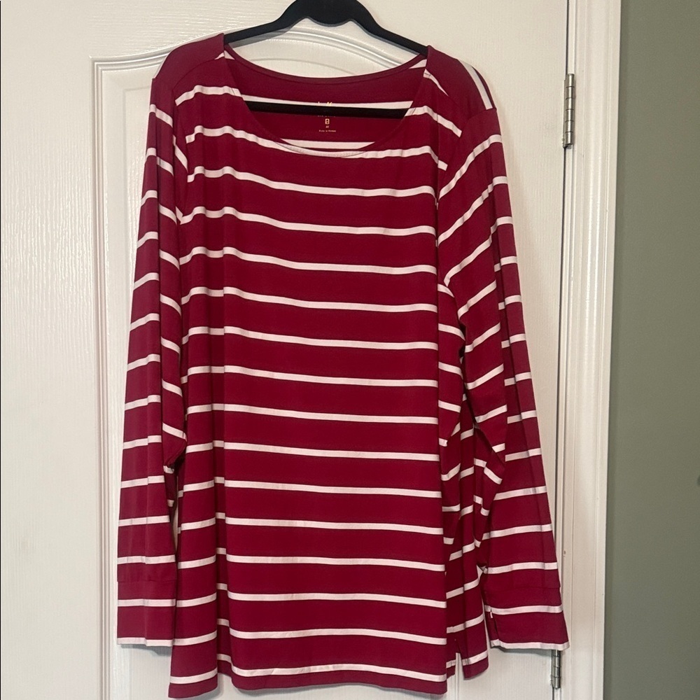 Belle by Kim Gravel Women's Striped Long Sleeve Top - Red and White Size 4X